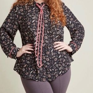 NWOT ModCloth Music Note Button Up Blouse Plus 3X